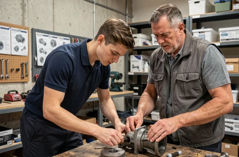 Apprenti en alternance travaillant avec un mentor dans un atelier de CFA moderne et polyvalent