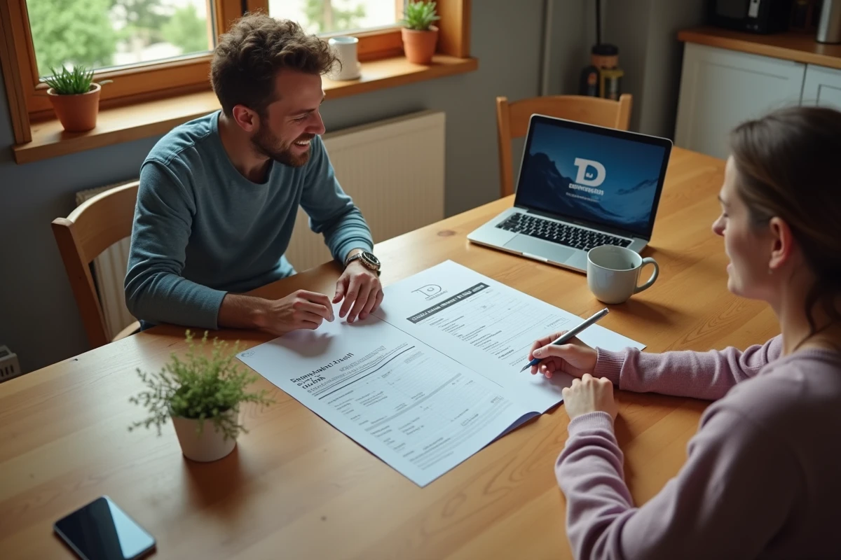Couple consultant des chèques vacances ANCV et une commande Decathlon à domicile