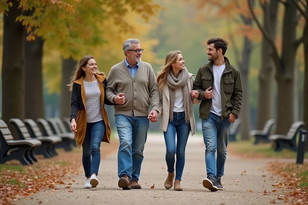 Famille se promenant dans un parc parisien en automne